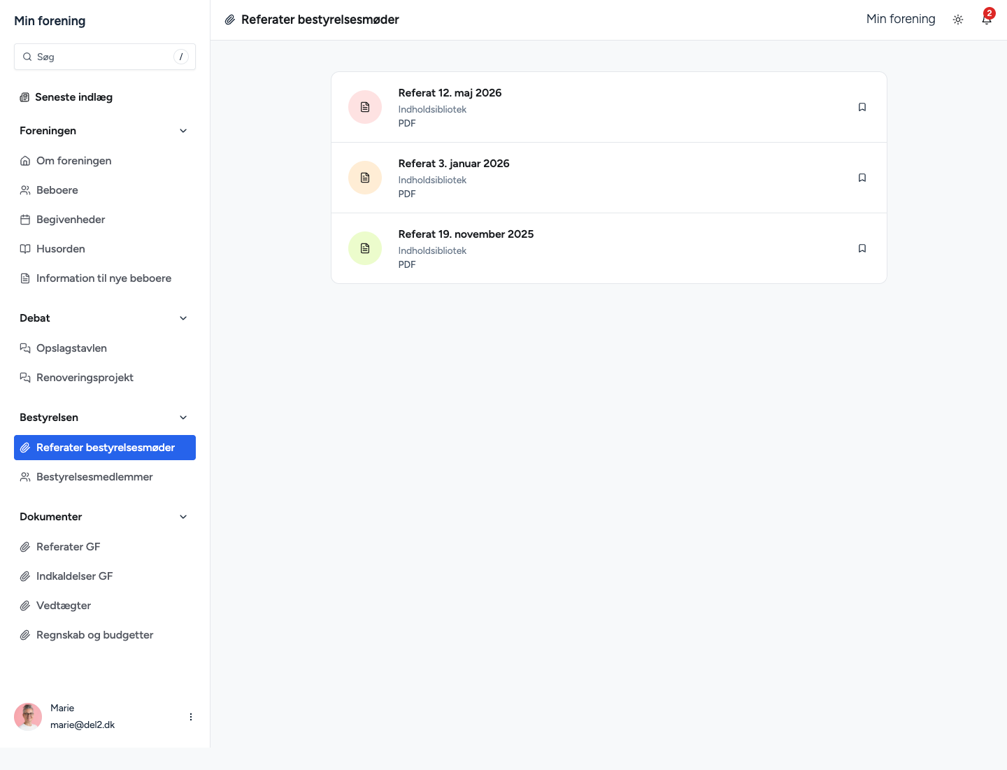 screencapture minforening del2dev portal referater bestyrelsesmoeder 2026 06 01 13 56 18 edit